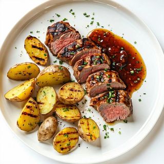Filetto di maiale alla griglia con patate al forno