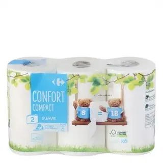 Papel Higiénico 2 Capas Confort Compact Carrefour 6 Rollos.