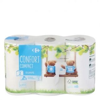Papel Higiénico 2 Capas Confort Compact Carrefour 6 Rollos.