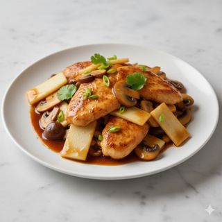 Pollo con bambú y seta