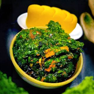 Garri, Vegetable And 2 Beef