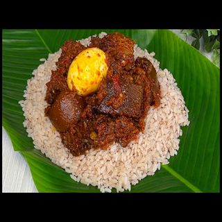 Ofada Rice & Sauce, Egg, Assorted and Plantain