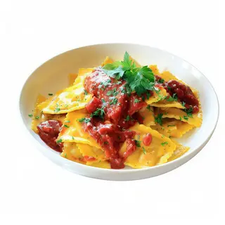 Ravioli Con Salsa De Carne Boloñesa