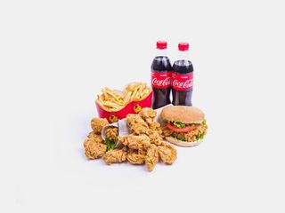 Сэндвич+Бургер+Наггетсы (12шт)+Напитки (2шт)+Фри (2шт)+Соус