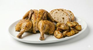 Medio Pollo Con Patatas Y Pan