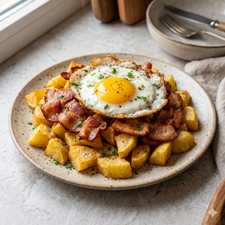 Bacon con patatas y huevo