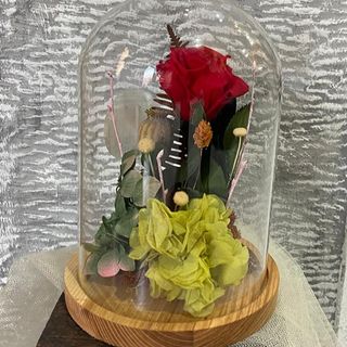 Cúpula de cristal con rosa roja eterna