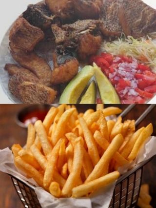 1/2 kg dry fried Nile perch (empuuta) with chips 