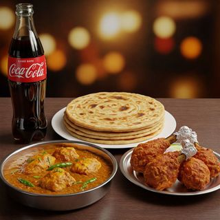 Paratha+ chicken curry+ chicken lollipop+ soda