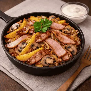 Гаряча сковорідка з беконом та шинкою (320/30г)