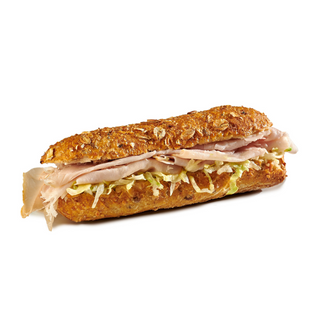 Barrita con Pavo Braseado, Lechuga, Mostaza y Mayonesa