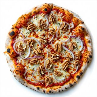 Cipolla caramellata, gorgonzola e noci tostate 