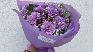 Bukiet lawendowych goździków i gipsówki - rozmiar M-15 szt