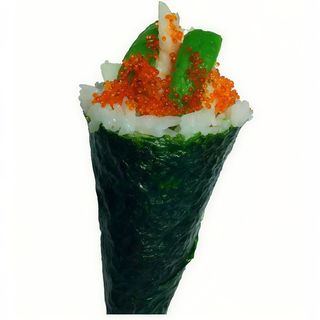 Temaki de langostino, aguacate con tobiko (1 pieza)