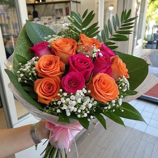 Mix Tropical - 12 Roses Oranges Et Roses