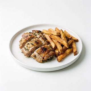 Muslo De Pollo Con Papas Fritas Naturales