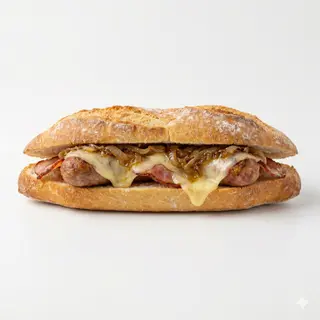 Bocata de Criollo, Bacon, Queso y Cebolla a la Plancha