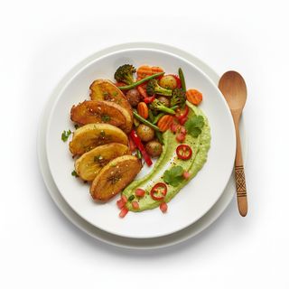 Fried yam & vegetable sauce