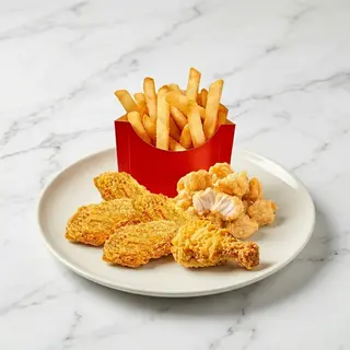 2 Chicken Drumettes, 2 Wings,  French Fries M and  Popcorn Chicken M