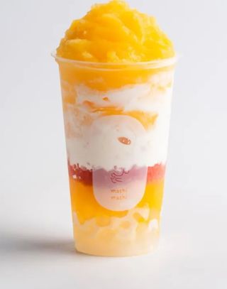 Smoothie al Mango con Pompelmo, mousse di crema e palline di cristallo