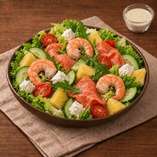 Салат з тигровими креветками та лососем (230/50г)