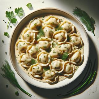 Kluski śląskie w sosie śmietanowo ziołowym