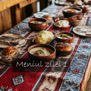 Meniul zilei combo 1 - Ciorbă de perișoare,  Supă cremă de legume, Mazăre cu pui, Ceafă de porc + cp