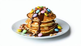 Pancake con Nutella, granella di nocciola e smarties