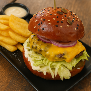 Chesseburger de vita cu cartofi prăjiți