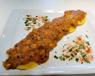 Panciotti de gambas y vieira. 