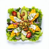 Ensalada de Rulo de cabra con aderezo de Manga y Albahaca