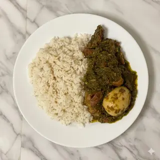 White Rice & Ofada Sauce with Kote Fish or Hake Fish