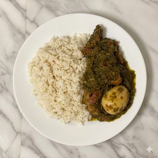 White Rice & Ofada Sauce with Kote Fish or Hake Fish