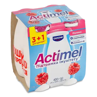 Продукт кисломолочний Actimel малина 1,4%, пляшка (4*100г)