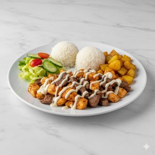 Plato de pollo con arroz o patatas