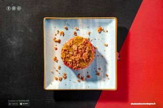 Tartare pesto di pistacchio e chips di mortadella