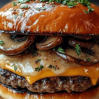  Menu Swiss Cheesburger With Mushroom & Creamsauce 