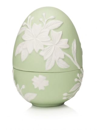 Ou portelan 11 cm verde cu flori albe