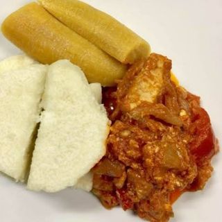 Boiled Yam +Boiled Plantain and Egg Sauce