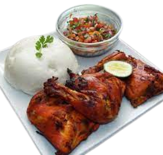 Ugali + kuku tika(mguu) + mchicha