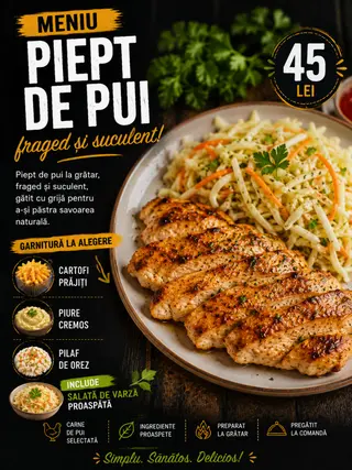 Meniu  Piept de pui garnitura la alegere