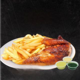 1/4 de pollo al carbón con patatas fritas + acompañamiento 
