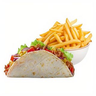Taco de pollo grande con patatas fritas