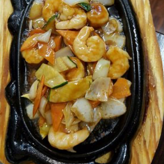 58c Gamberetti con funghi alla piastra