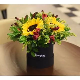 Flowerbox czarny ze słonecznikiem