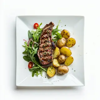 Chuletón De Ternera Con Ensalada Y Papas Cocidas