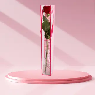 Rosa fresca con jarron y estuche
