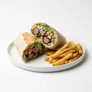 Tortilla jagnięcina z frytkami