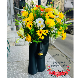  კერამიკული ლარნაკი-ხელოვნური ყვავილებით #2