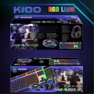 K100 Rgb Light Კომპიუტერის Მექანიკური Კლავიატურა Კომპლექტი Ყურსასმენი+ Მაუსი + Პადი